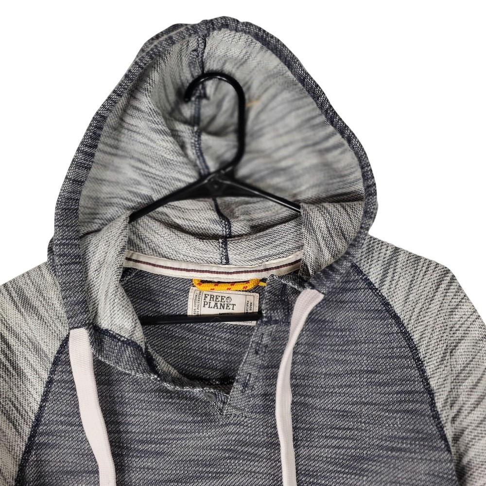 Free Planet Womens Space Dye Pullover Hoodie Blue Grey Raglan Medium